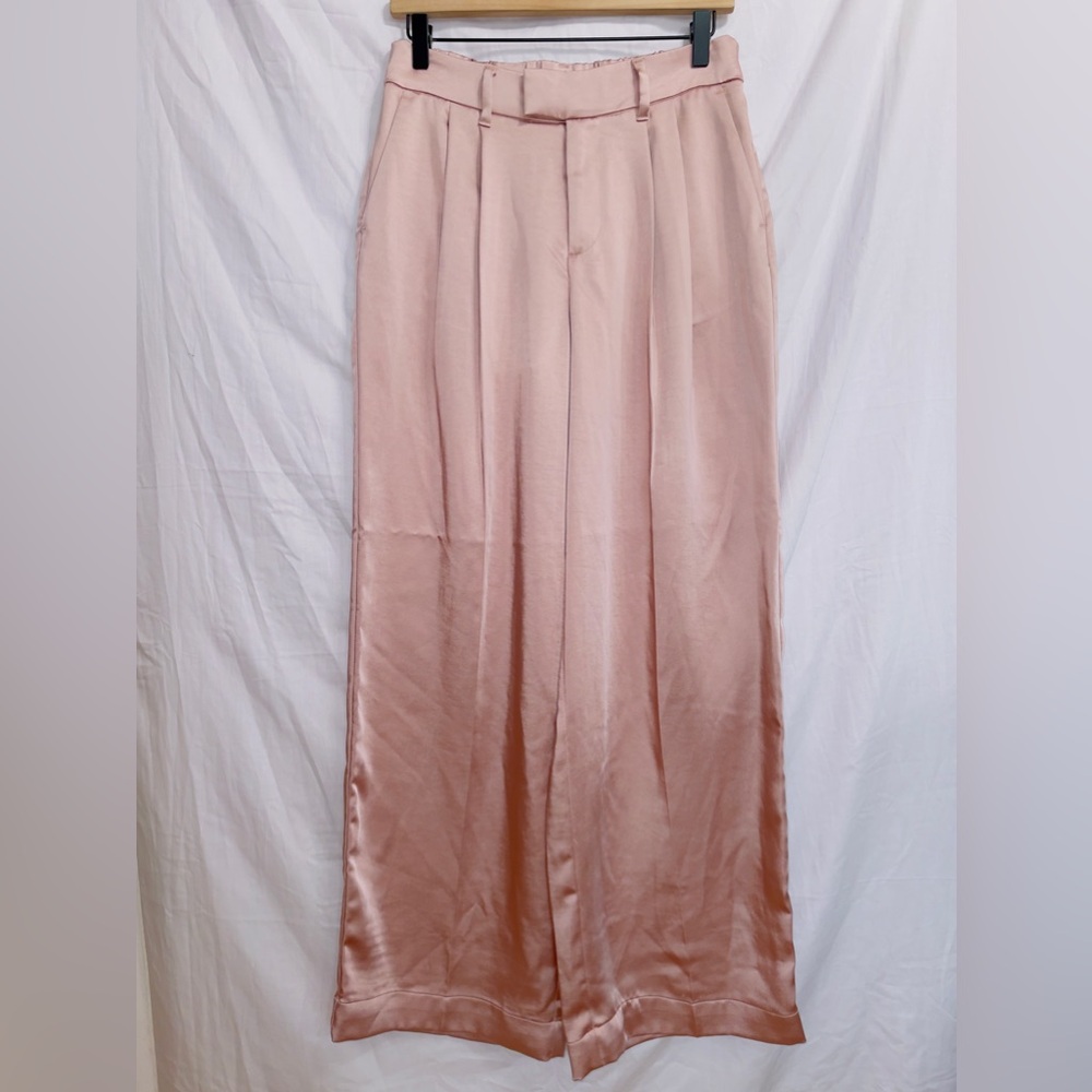 A New Day Pink Satin High Waisted Wide Leg Flowy Pants size 6